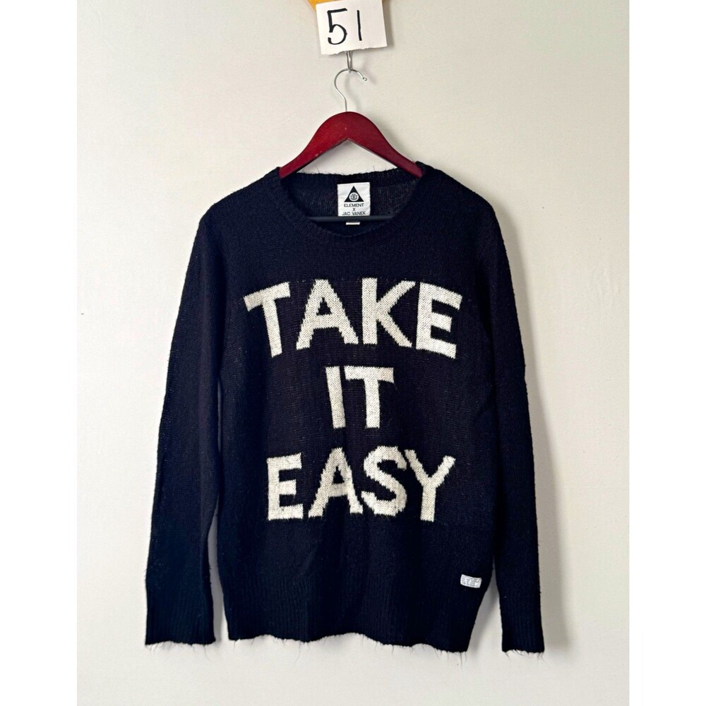 Element x Jac Vanek Sweater Mens L Black Graphic Logo Crewneck Pullover Knit